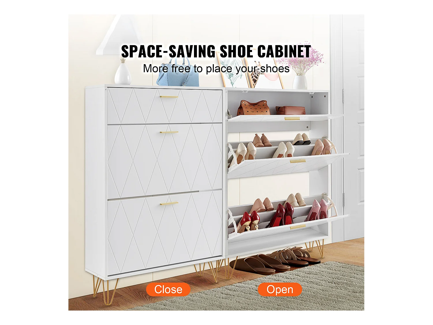 Meuble à Chaussures, SucceBuy Meuble à Chaussures avec 3 Tiroirs Rabattables, Rangement pour Entrée, Couloir