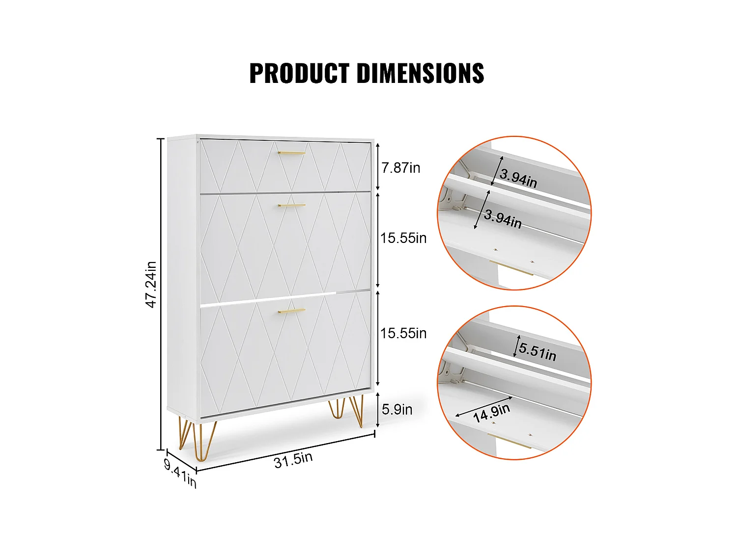 Meuble à Chaussures, SucceBuy Meuble à Chaussures avec 3 Tiroirs Rabattables, Rangement pour Entrée, Couloir