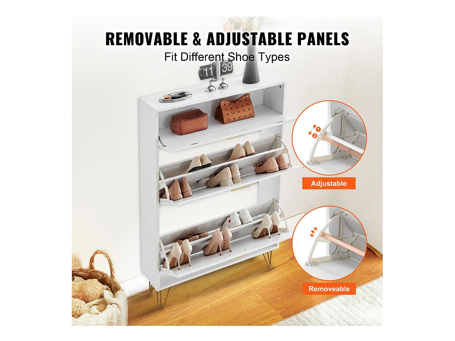 Meuble à Chaussures, SucceBuy Meuble à Chaussures avec 3 Tiroirs Rabattables, Rangement pour Entrée, Couloir