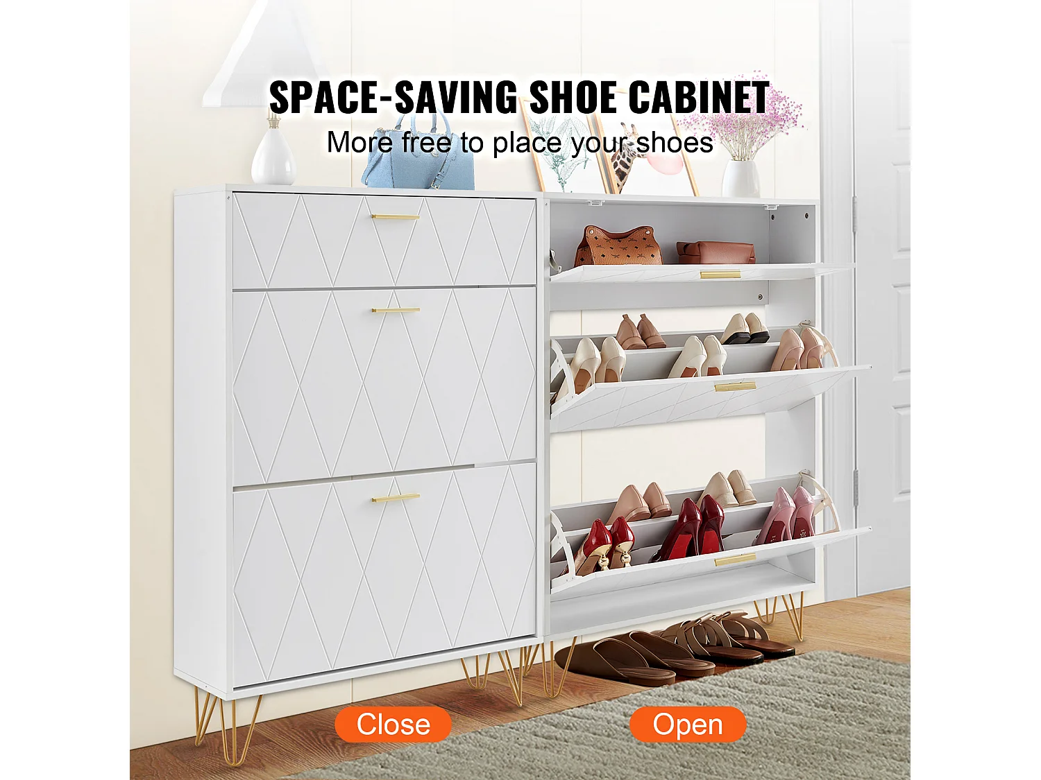 Meuble à Chaussures, SucceBuy Meuble à Chaussures avec 3 Tiroirs Rabattables, Rangement pour Entrée, Couloir