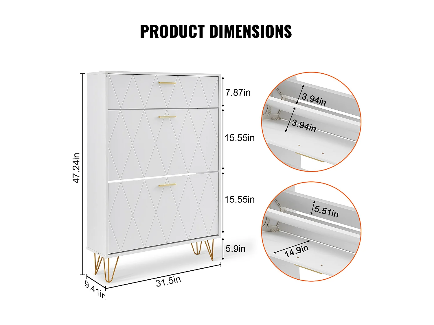 Meuble à Chaussures, SucceBuy Meuble à Chaussures avec 3 Tiroirs Rabattables, Rangement pour Entrée, Couloir