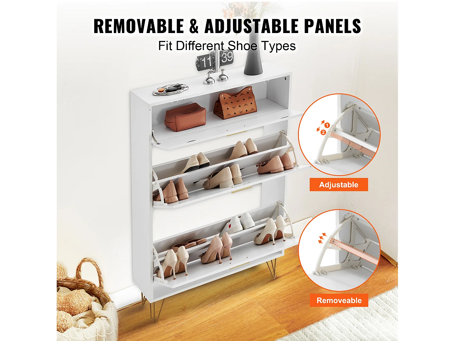 Meuble à Chaussures, SucceBuy Meuble à Chaussures avec 3 Tiroirs Rabattables, Rangement pour Entrée, Couloir