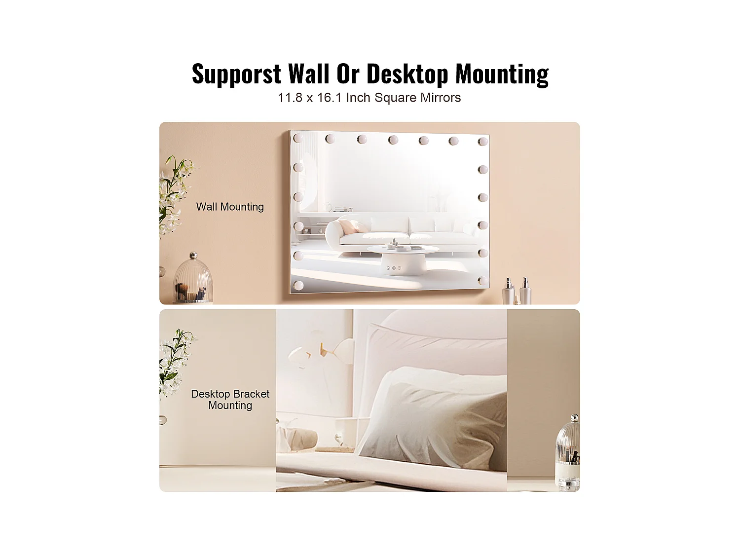 Hollywood-stijl Toiletspiegel SucceBuy, Lichtgevende Variabele LED Lampen, 3 Kleurverlichtingsmodi, 797x597 mm, USB, Type C