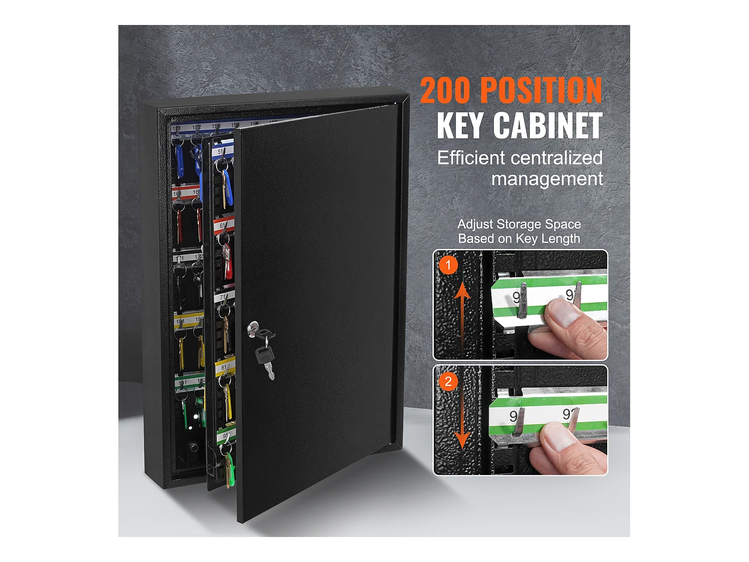 Armario para llaves SucceBuy Gabinete para 200 Llaves Caja de Seguridad Ajustable con Etiquetas de Colores