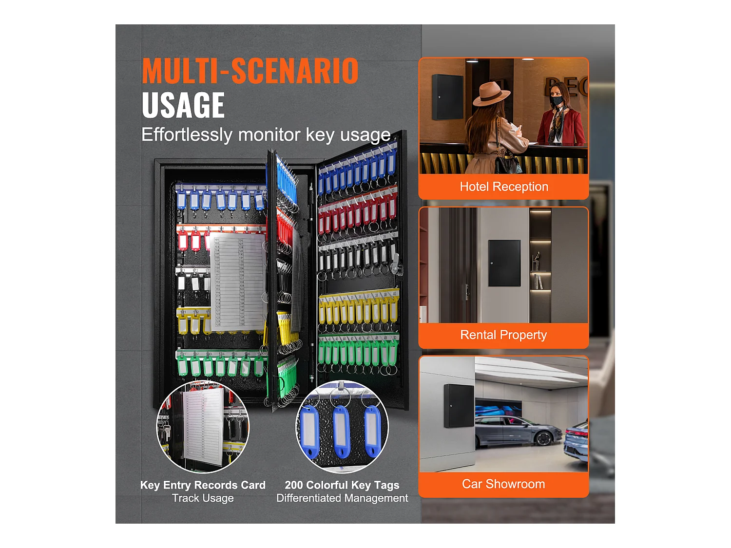 Armario para llaves SucceBuy Gabinete para 200 Llaves Caja de Seguridad Ajustable con Etiquetas de Colores