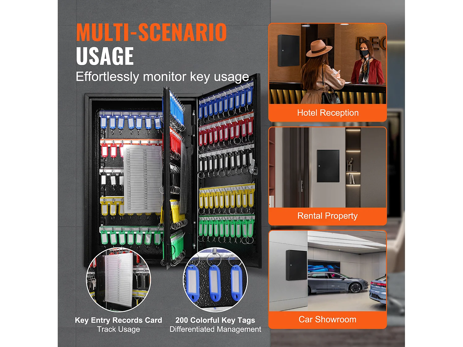 Schlüsselkasten für 200 Schlüssel SucceBuy, Verstellbarer Schlosskasten mit Farbigen Etiketten