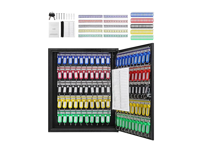 Armario para llaves SucceBuy Armario para Llaves para 100 Llaves, Caja para Llaves con Soportes Ajustables y Etiquetas de Colores para Almacenamiento Seguro.