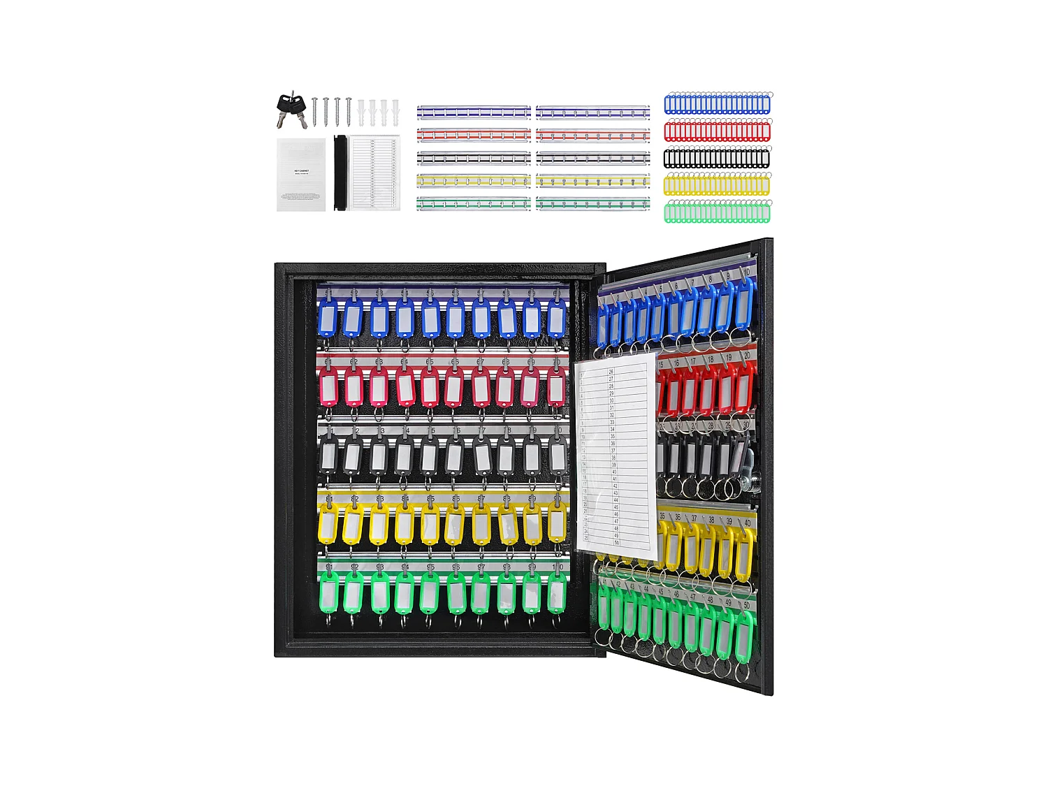 Armoire à Clés SucceBuy Armoire à Clés pour 100 Clés, Boîte à Clés avec Supports Réglables et Étiquettes à Clés Colorées pour le Stockage de Sécurité