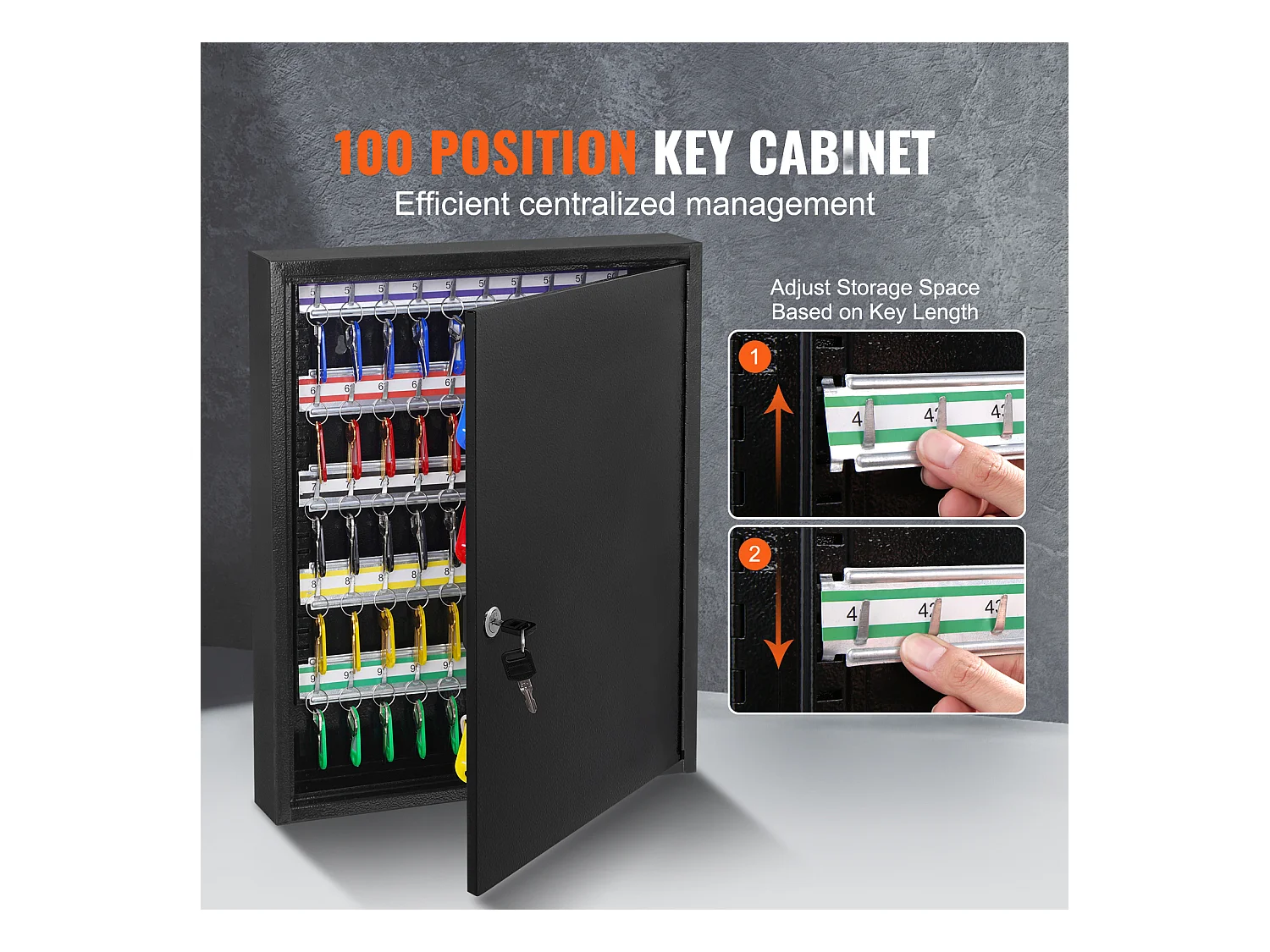 Armoire à Clés SucceBuy Armoire à Clés pour 100 Clés, Boîte à Clés avec Supports Réglables et Étiquettes à Clés Colorées pour le Stockage de Sécurité