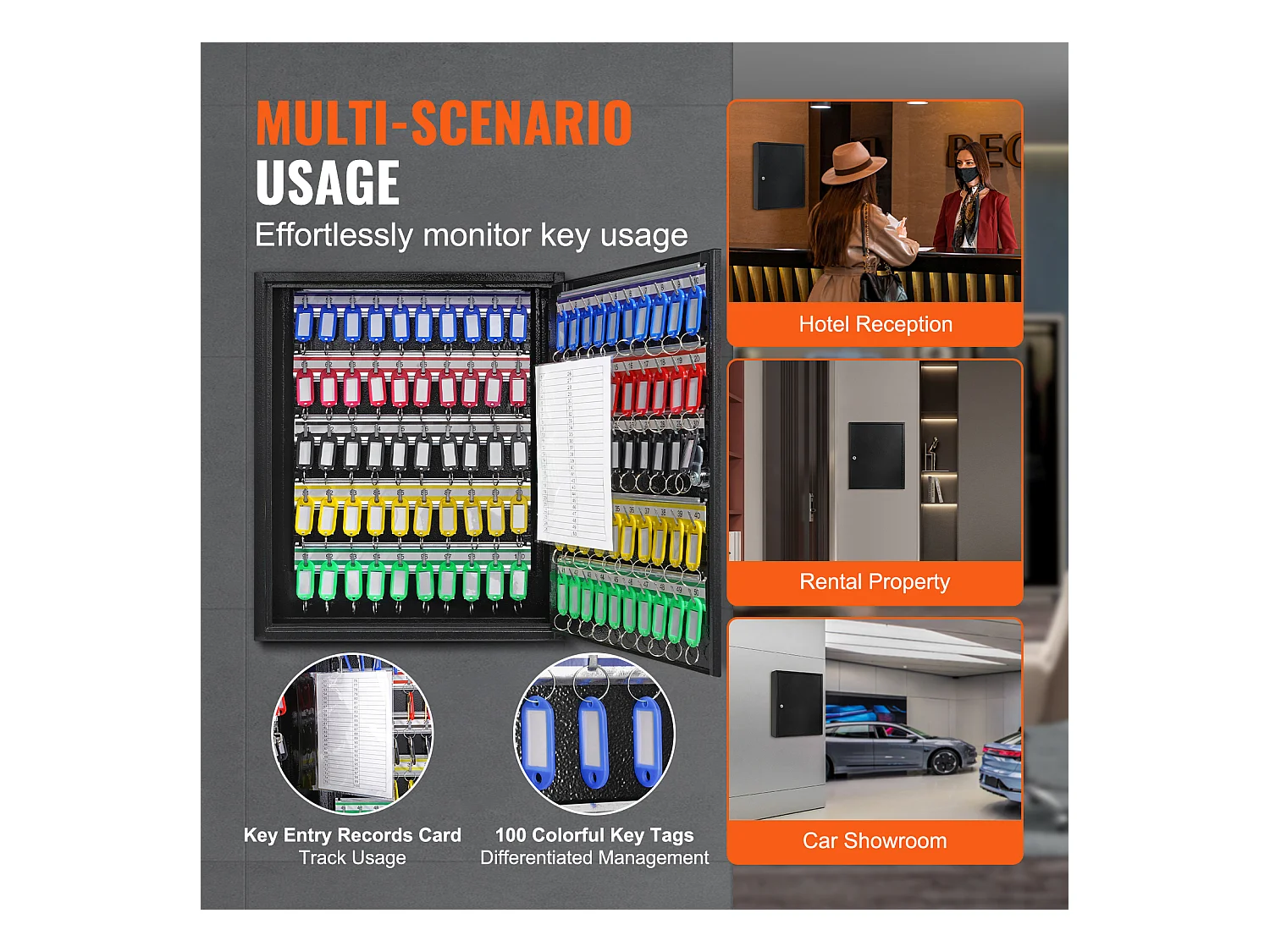 Armoire à Clés SucceBuy Armoire à Clés pour 100 Clés, Boîte à Clés avec Supports Réglables et Étiquettes à Clés Colorées pour le Stockage de Sécurité