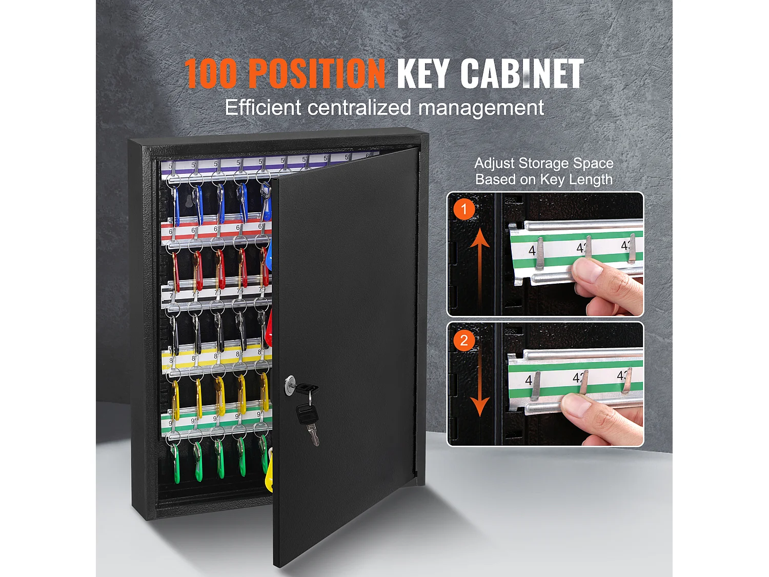 Armoire à Clés SucceBuy Armoire à Clés pour 100 Clés, Boîte à Clés avec Supports Réglables et Étiquettes à Clés Colorées pour le Stockage de Sécurité