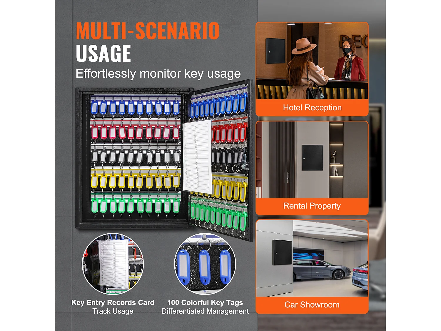 Armoire à Clés SucceBuy Armoire à Clés pour 100 Clés, Boîte à Clés avec Supports Réglables et Étiquettes à Clés Colorées pour le Stockage de Sécurité