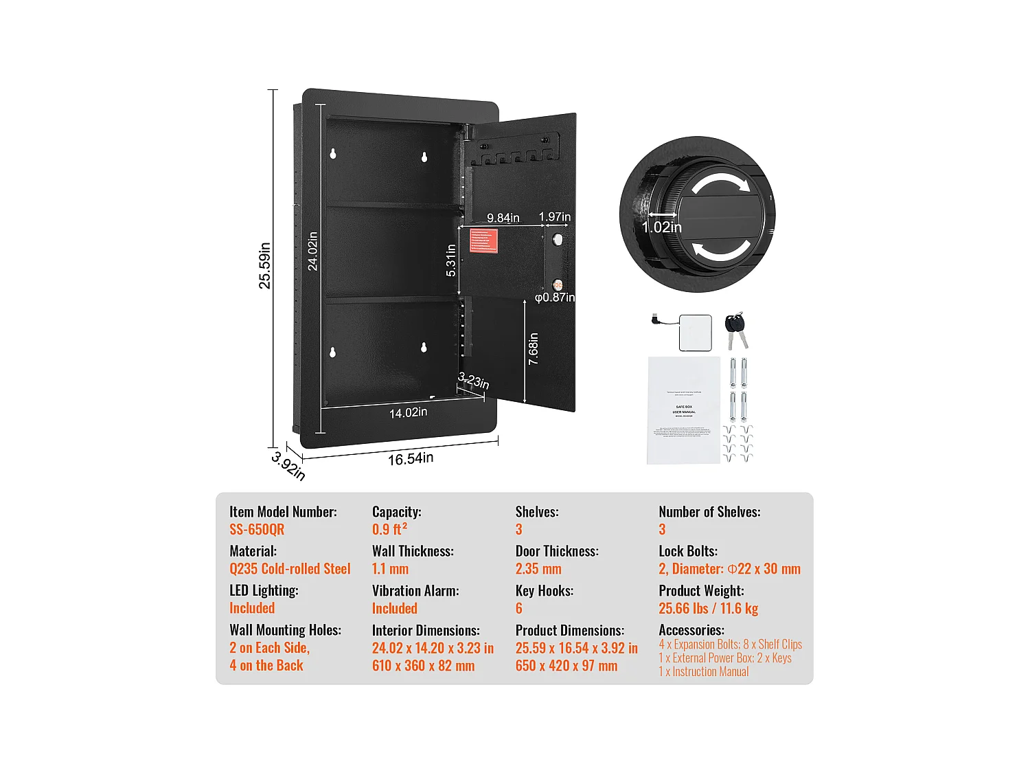Hoher Wandsafe SucceBuy 65cm mit 3 Versteckten Ebenen, mit Tastenfeld, Regalen und Schlüsselhaltern