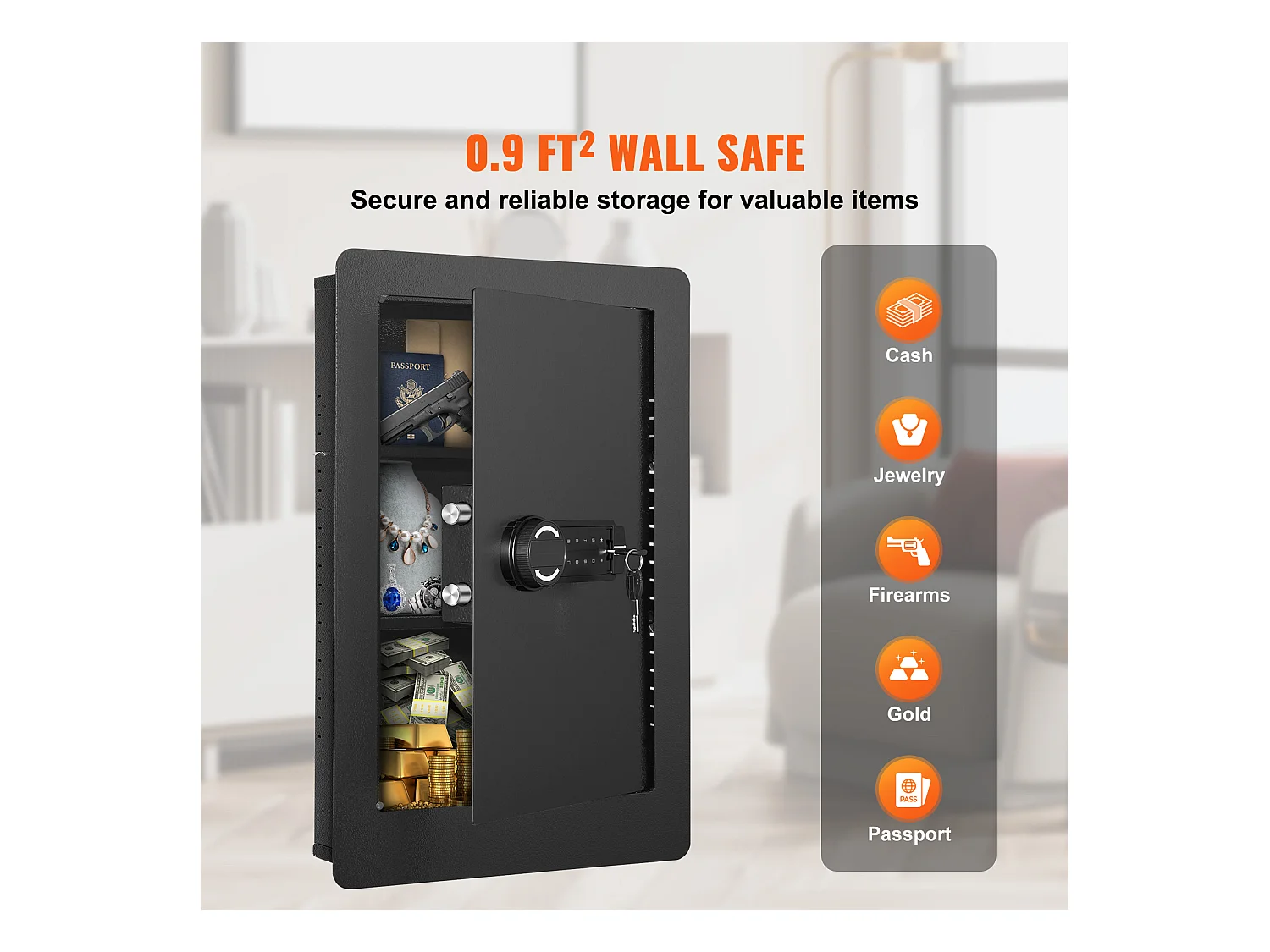 Hoher Wandsafe SucceBuy 65cm mit 3 Versteckten Ebenen, mit Tastenfeld, Regalen und Schlüsselhaltern