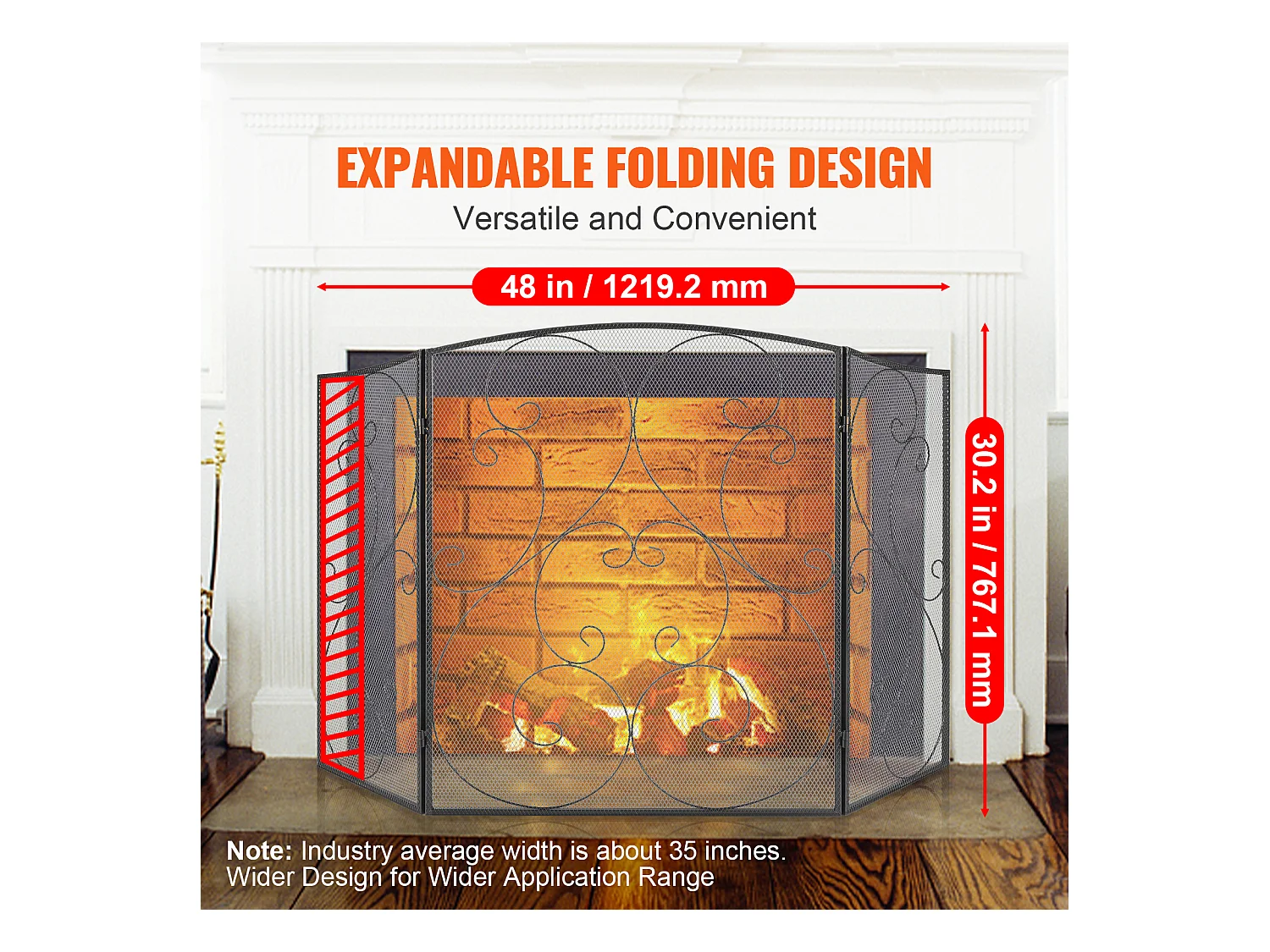 Pare-Étincelles à 3 Panneaux SucceBuy 121.92x76.7 cm, Pare-Étincelles en Maille de Fer, Noir Vintage