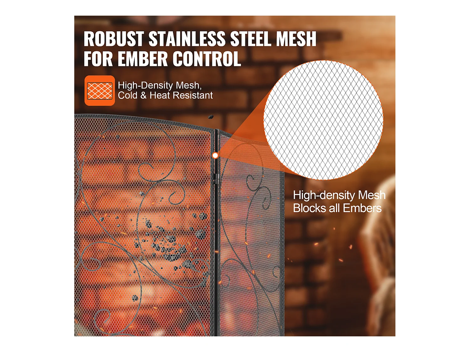 Pare-Étincelles à 3 Panneaux SucceBuy 121.92x76.7 cm, Pare-Étincelles en Maille de Fer, Noir Vintage