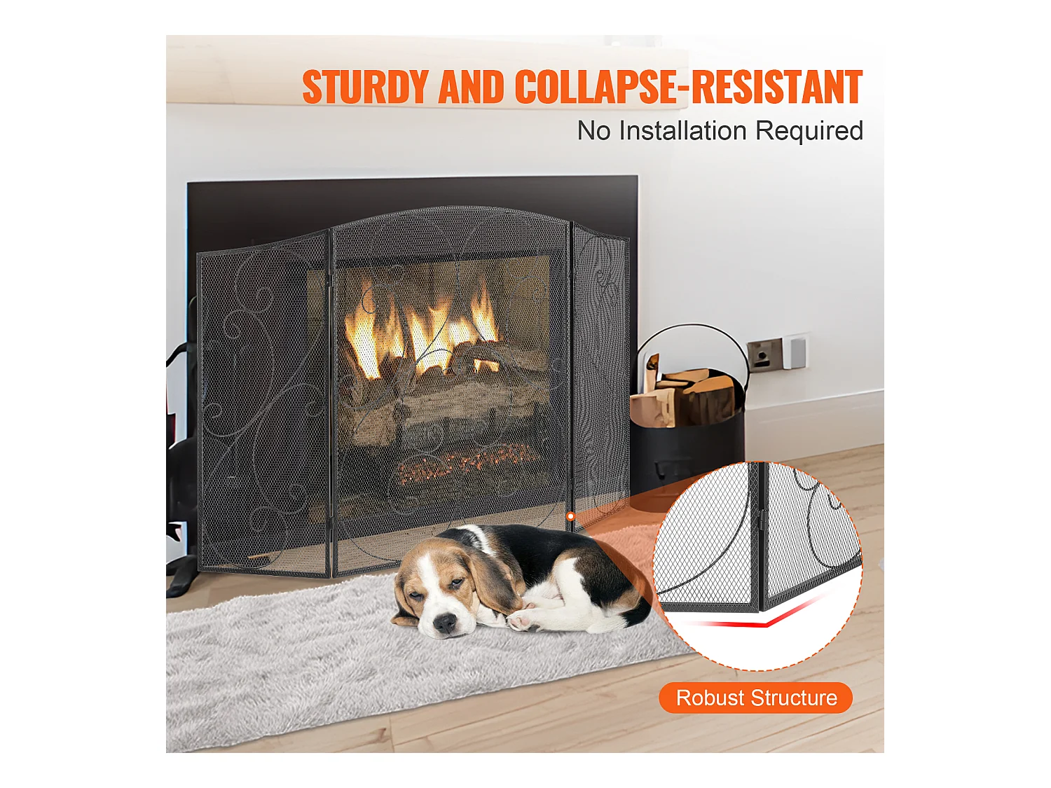 Pare-Étincelles à 3 Panneaux SucceBuy 121.92x76.7 cm, Pare-Étincelles en Maille de Fer, Noir Vintage