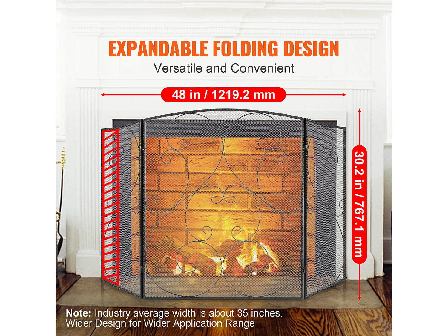 Pare-Étincelles à 3 Panneaux SucceBuy 121.92x76.7 cm, Pare-Étincelles en Maille de Fer, Noir Vintage