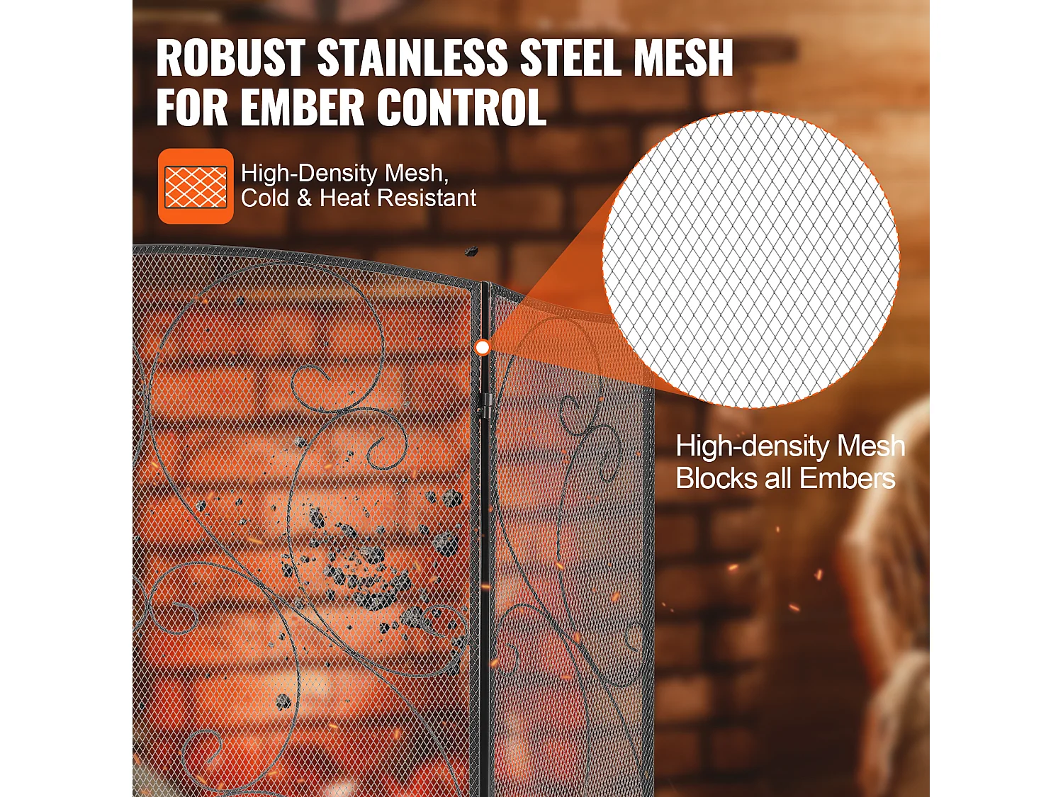 Pare-Étincelles à 3 Panneaux SucceBuy 121.92x76.7 cm, Pare-Étincelles en Maille de Fer, Noir Vintage