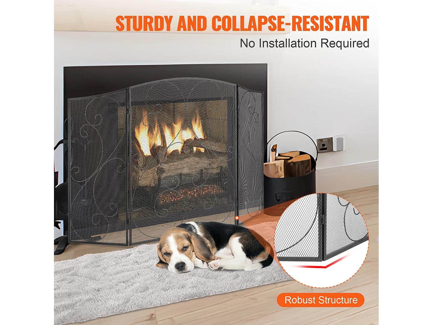 Pare-Étincelles à 3 Panneaux SucceBuy 121.92x76.7 cm, Pare-Étincelles en Maille de Fer, Noir Vintage