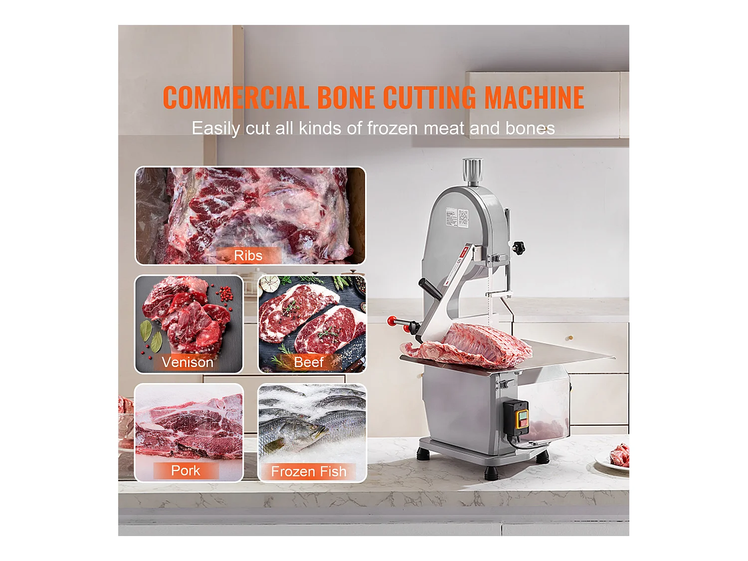 Scie à Ruban Électrique Commerciale pour Viande SucceBuy 1500 W, Machine à Scier les Os en Acier Inoxydable