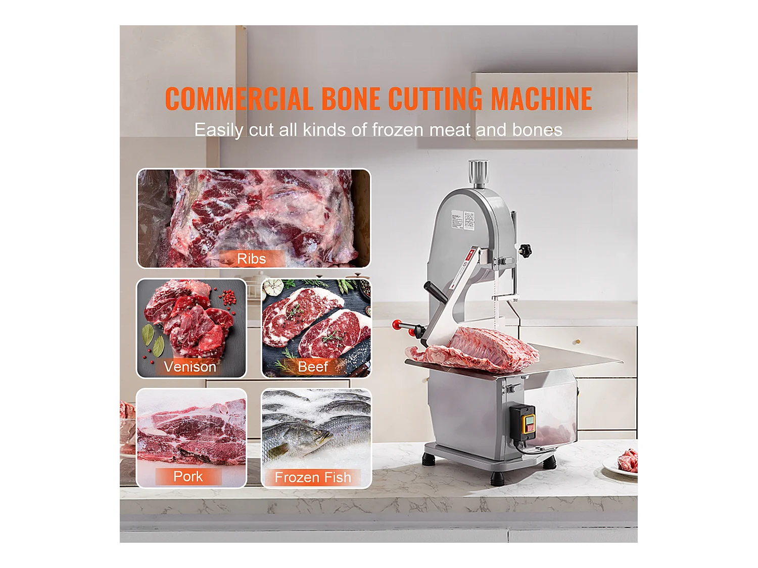 Scie à Ruban Électrique Commerciale pour Viande SucceBuy 1100 W, Machine à Scier les Os en Acier Inoxydable