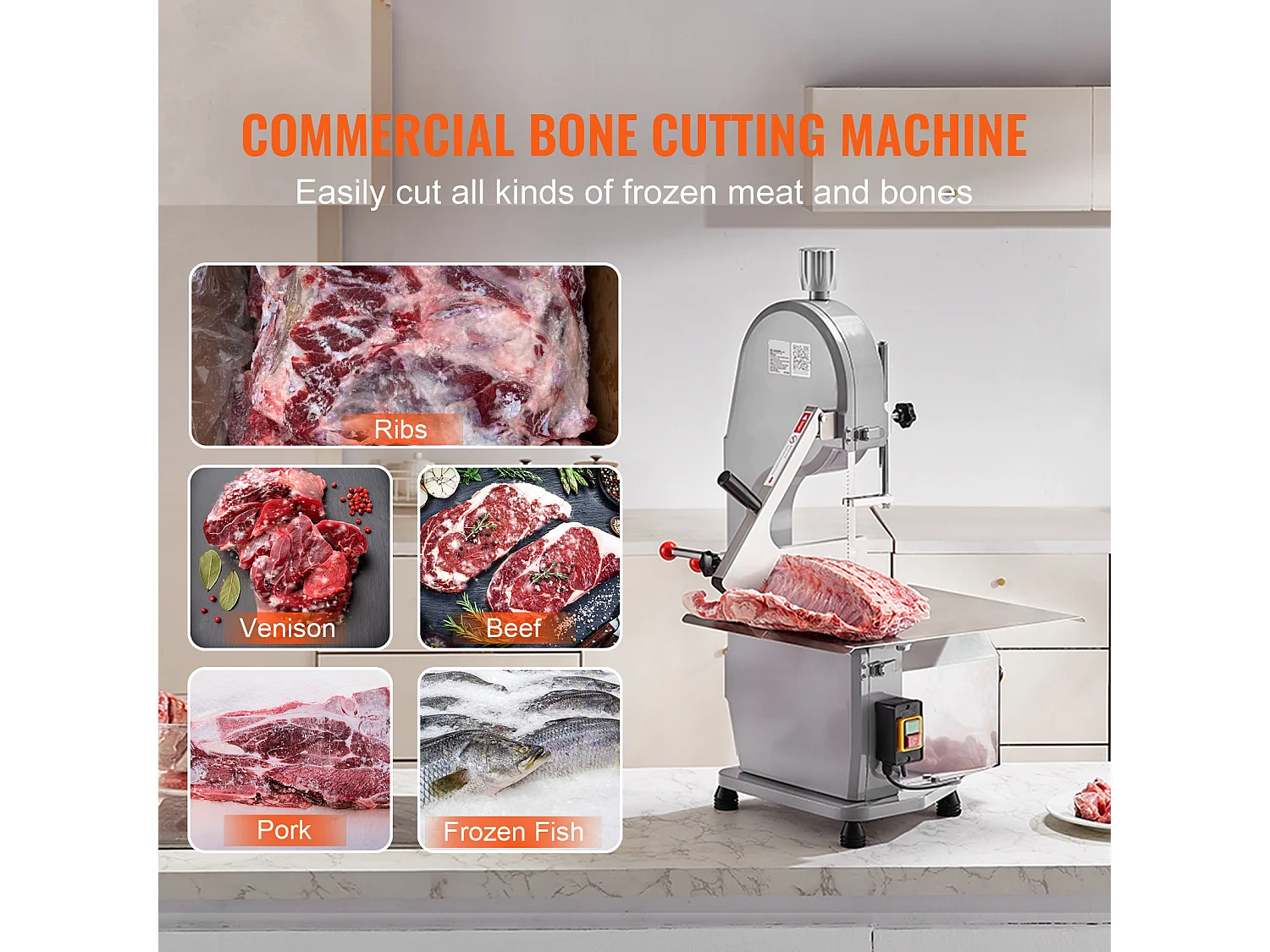 Scie à Ruban Électrique Commerciale pour Viande SucceBuy 1100 W, Machine à Scier les Os en Acier Inoxydable