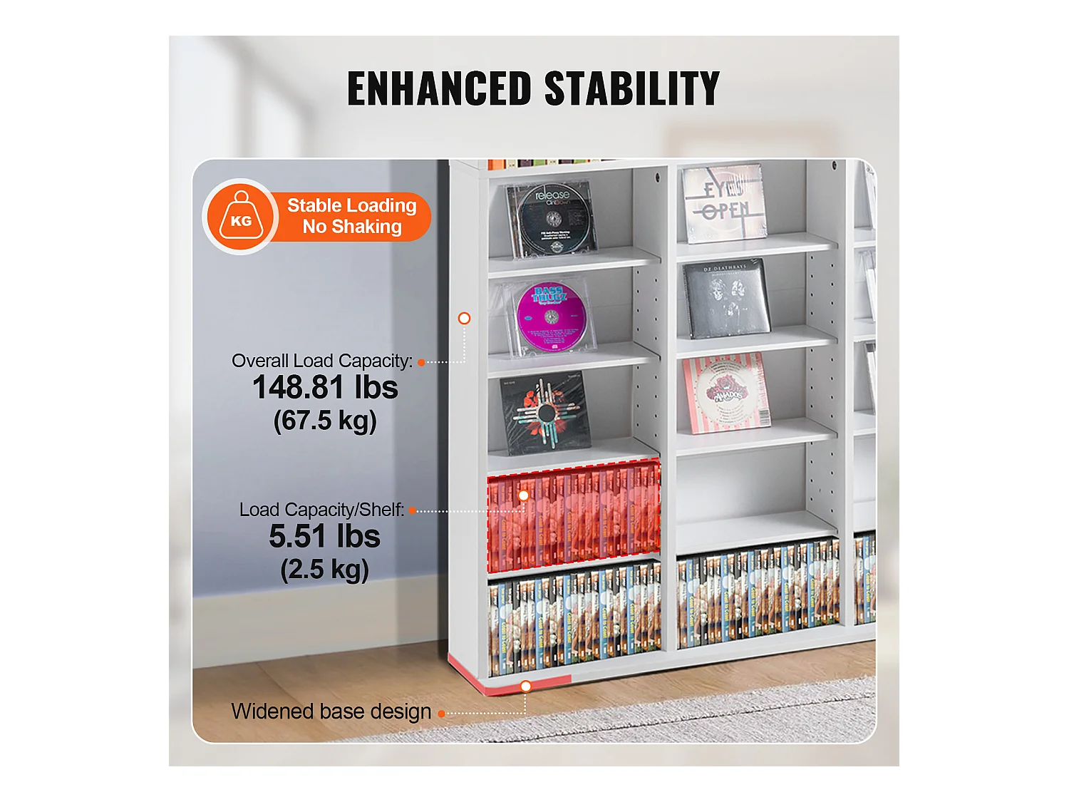 Vitrine, SucceBuy Meuble de Rangement Multimédia à 9 Niveaux, Étagère DVD Réglable pour 756 CD, Blanc