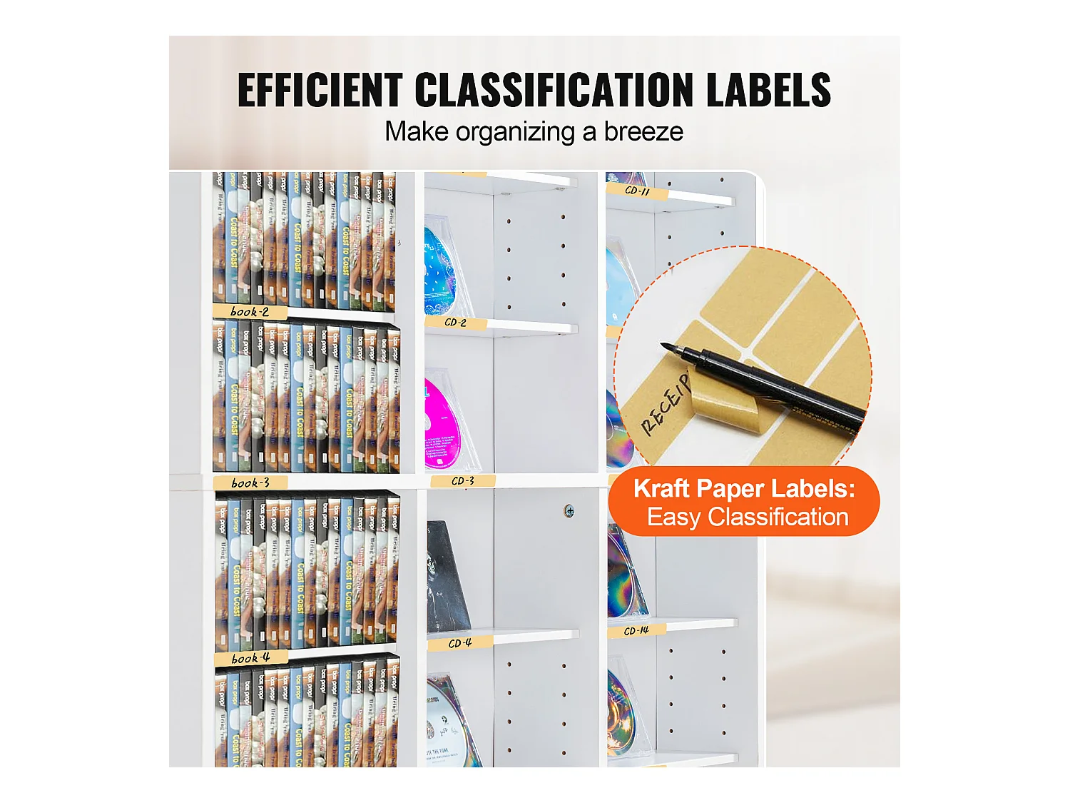 Vitrine, SucceBuy Meuble de Rangement Multimédia à 9 Niveaux, Étagère DVD Réglable pour 756 CD, Blanc