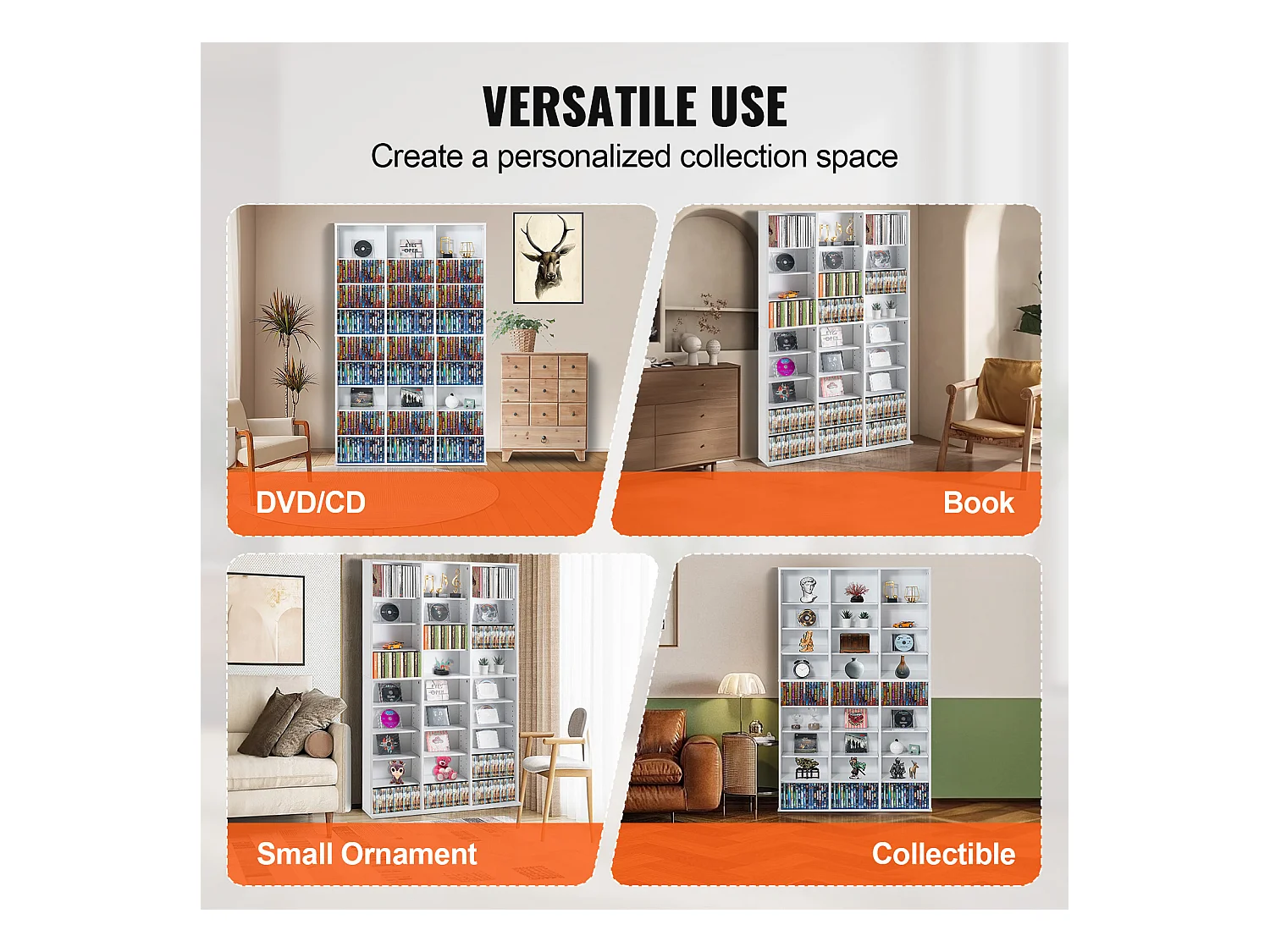 Vitrine, SucceBuy Meuble de Rangement Multimédia à 9 Niveaux, Étagère DVD Réglable pour 756 CD, Blanc