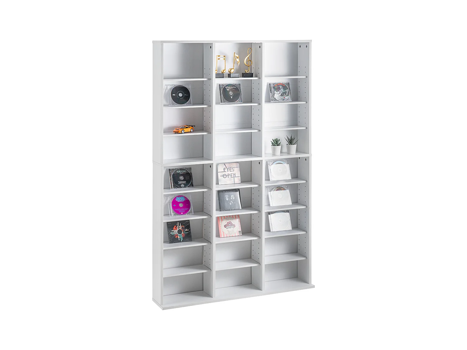 Vitrine, SucceBuy Meuble de Rangement Multimédia à 9 Niveaux, Étagère DVD Réglable pour 756 CD, Blanc