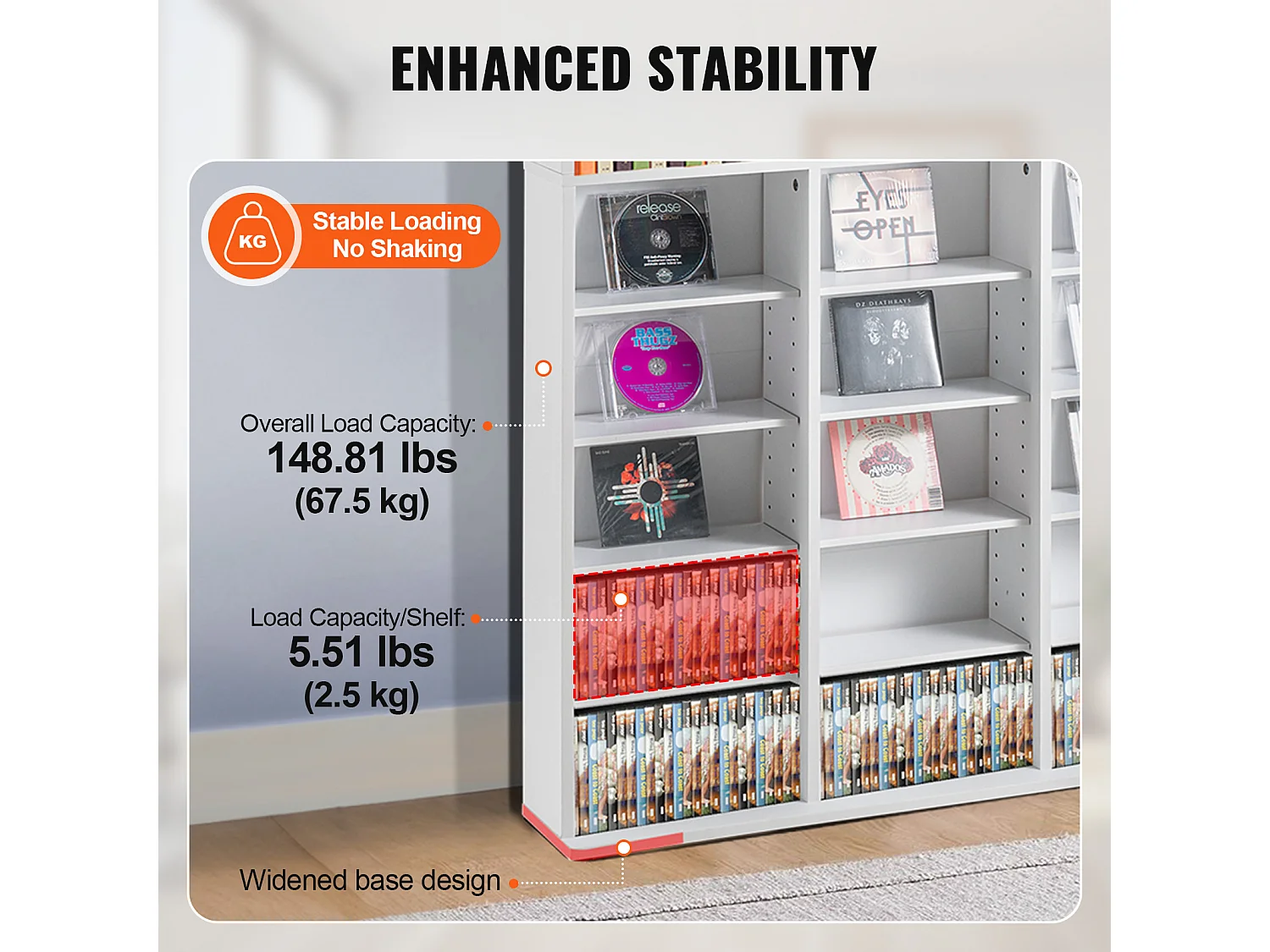 Vitrine, SucceBuy Meuble de Rangement Multimédia à 9 Niveaux, Étagère DVD Réglable pour 756 CD, Blanc