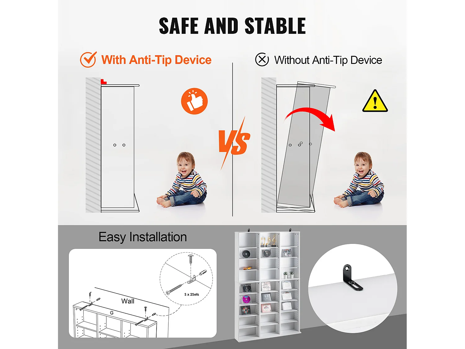 Vitrine, SucceBuy Meuble de Rangement Multimédia à 9 Niveaux, Étagère DVD Réglable pour 756 CD, Blanc