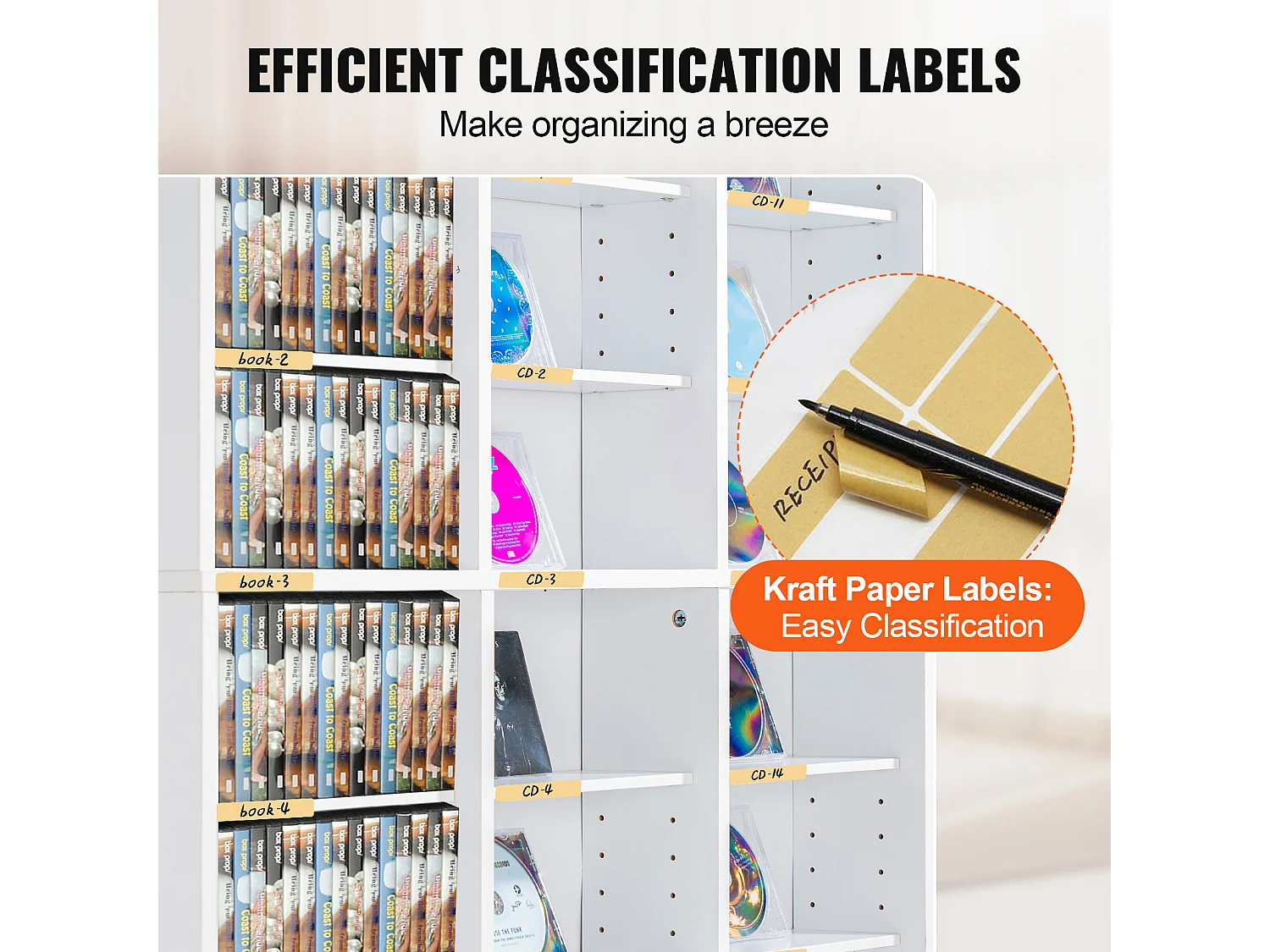 Vitrine, SucceBuy Meuble de Rangement Multimédia à 9 Niveaux, Étagère DVD Réglable pour 756 CD, Blanc