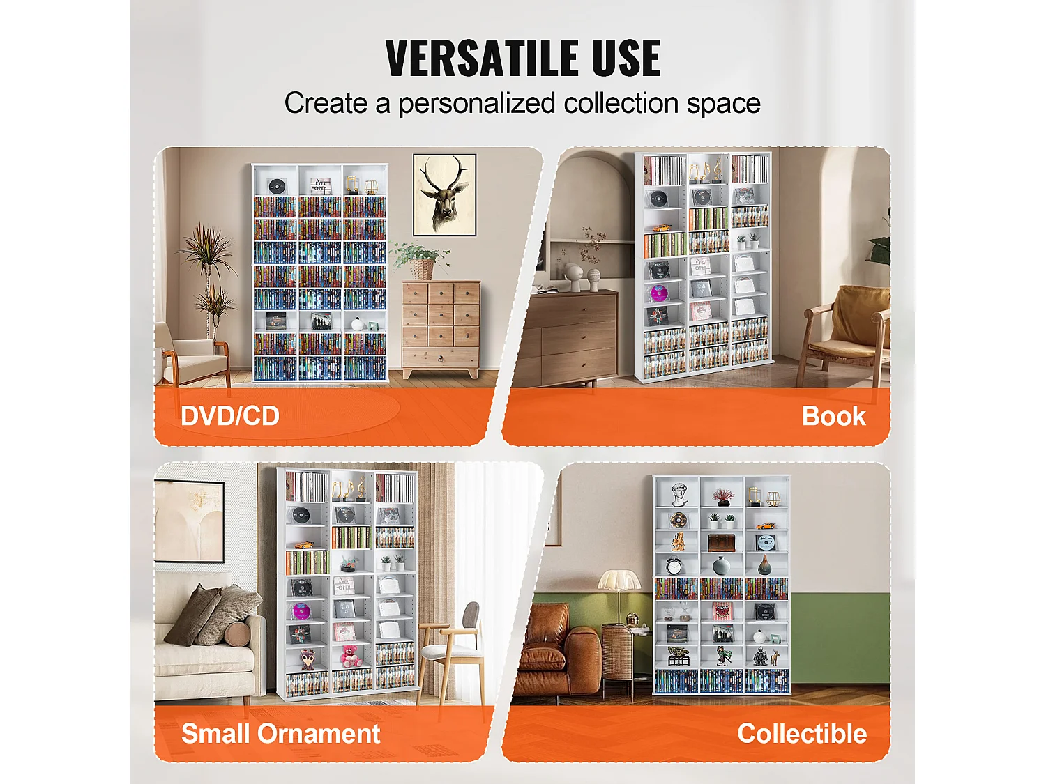 Vitrine, SucceBuy Meuble de Rangement Multimédia à 9 Niveaux, Étagère DVD Réglable pour 756 CD, Blanc