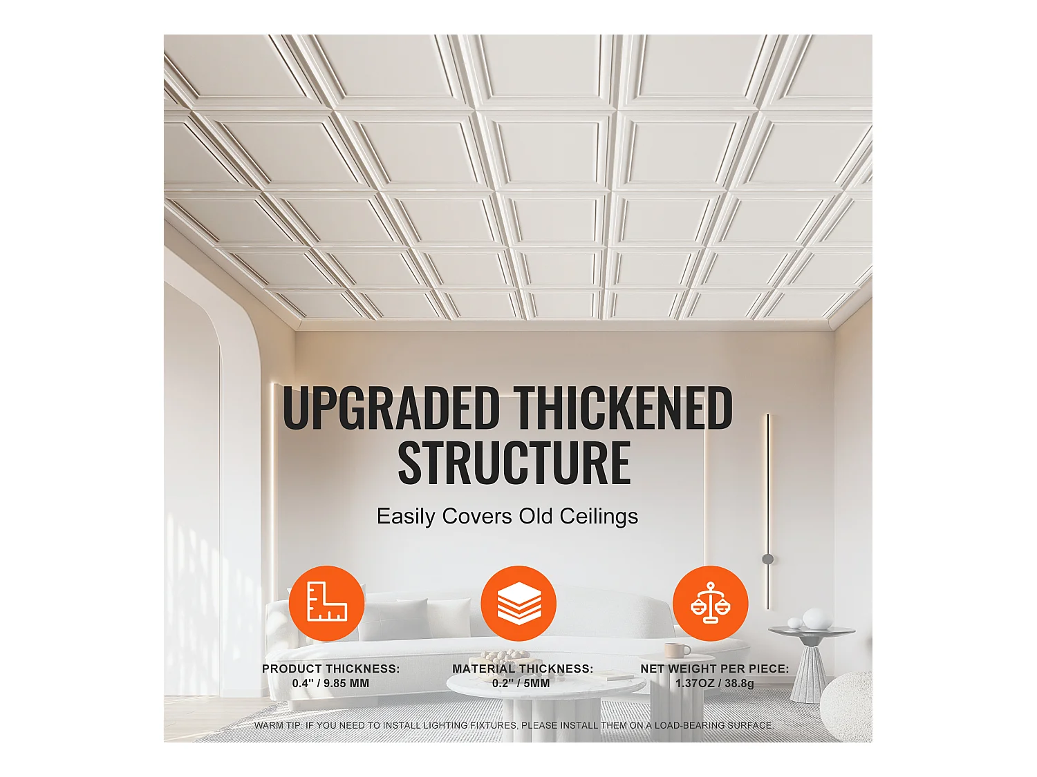 Carreaux Autocollants PS SucceBuy Carreaux de Plafond, Paquet de 96, 50.8 CM x 50.8 CM, Polystyrène, Installation Facile, À Coller