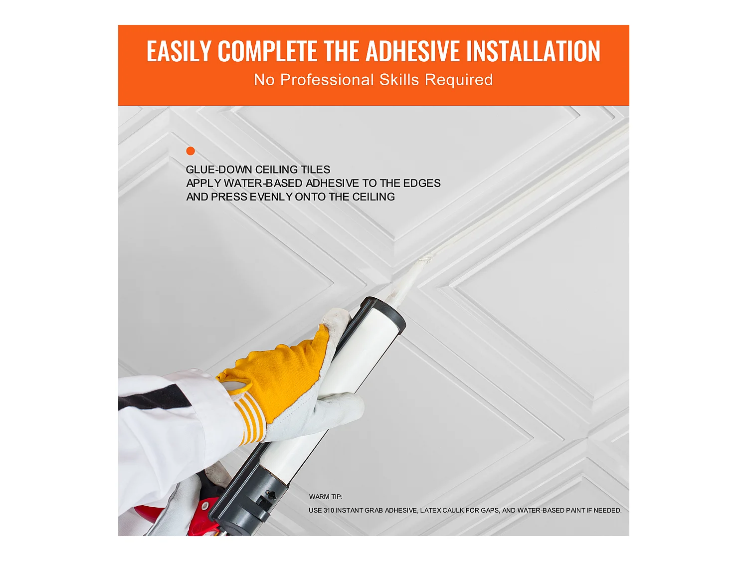 Carreaux Autocollants PS SucceBuy Carreaux de Plafond, Paquet de 96, 50.8 CM x 50.8 CM, Polystyrène, Installation Facile, À Coller