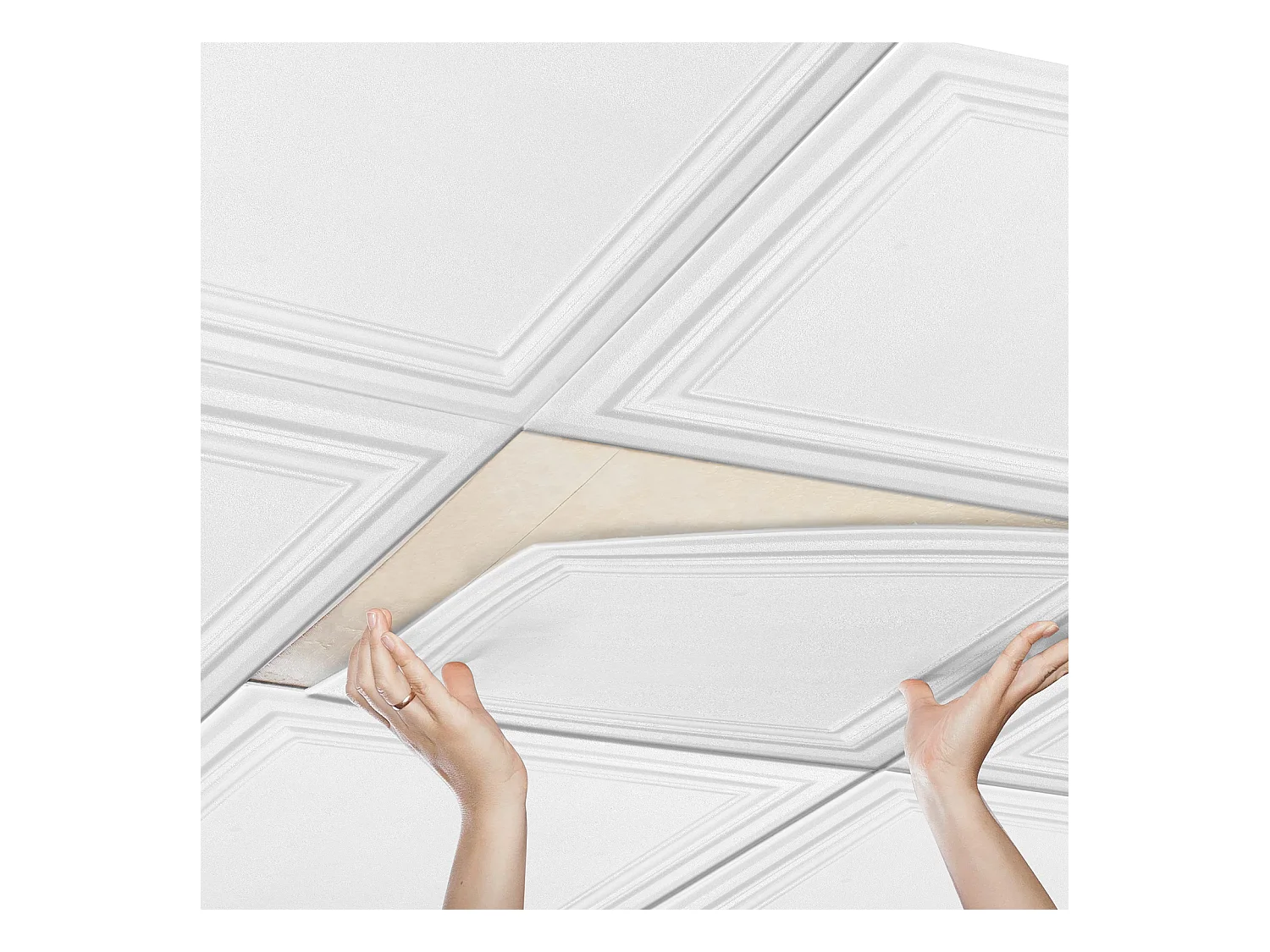 Carreaux Autocollants PS SucceBuy Carreaux de Plafond, Paquet de 96, 50.8 CM x 50.8 CM, Polystyrène, Installation Facile, À Coller