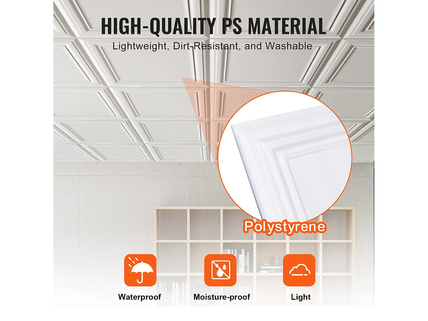 Carreaux Autocollants PS SucceBuy Carreaux de Plafond, Paquet de 96, 50.8 CM x 50.8 CM, Polystyrène, Installation Facile, À Coller