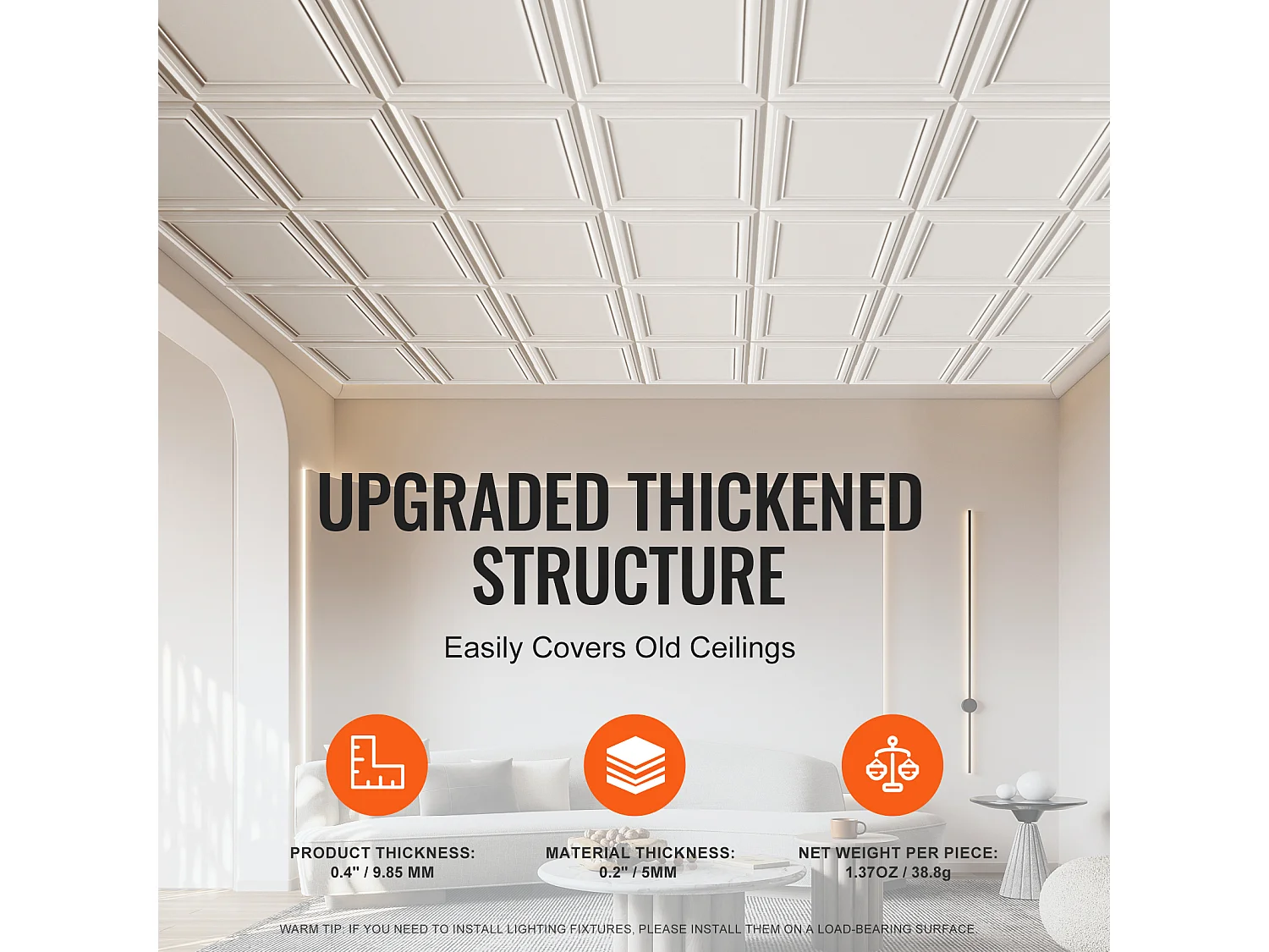 Carreaux Autocollants PS SucceBuy Carreaux de Plafond, Paquet de 96, 50.8 CM x 50.8 CM, Polystyrène, Installation Facile, À Coller