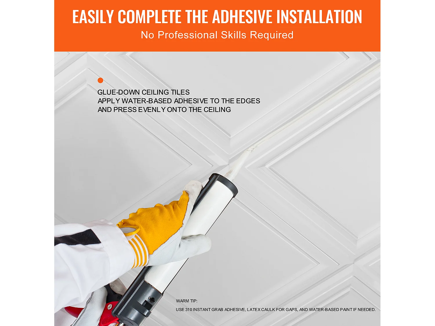 Carreaux Autocollants PS SucceBuy Carreaux de Plafond, Paquet de 96, 50.8 CM x 50.8 CM, Polystyrène, Installation Facile, À Coller