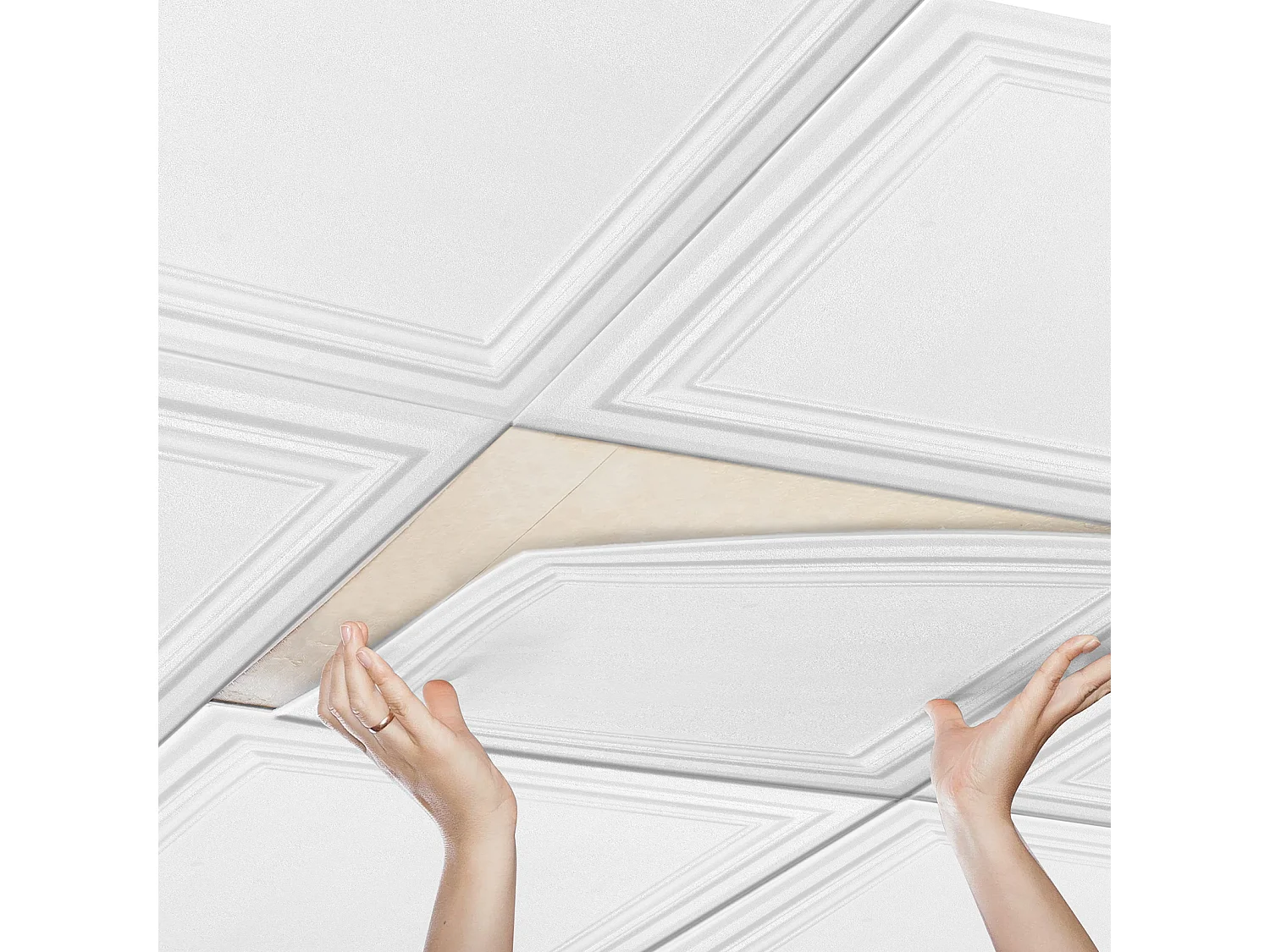 Carreaux Autocollants PS SucceBuy Carreaux de Plafond, Paquet de 96, 50.8 CM x 50.8 CM, Polystyrène, Installation Facile, À Coller