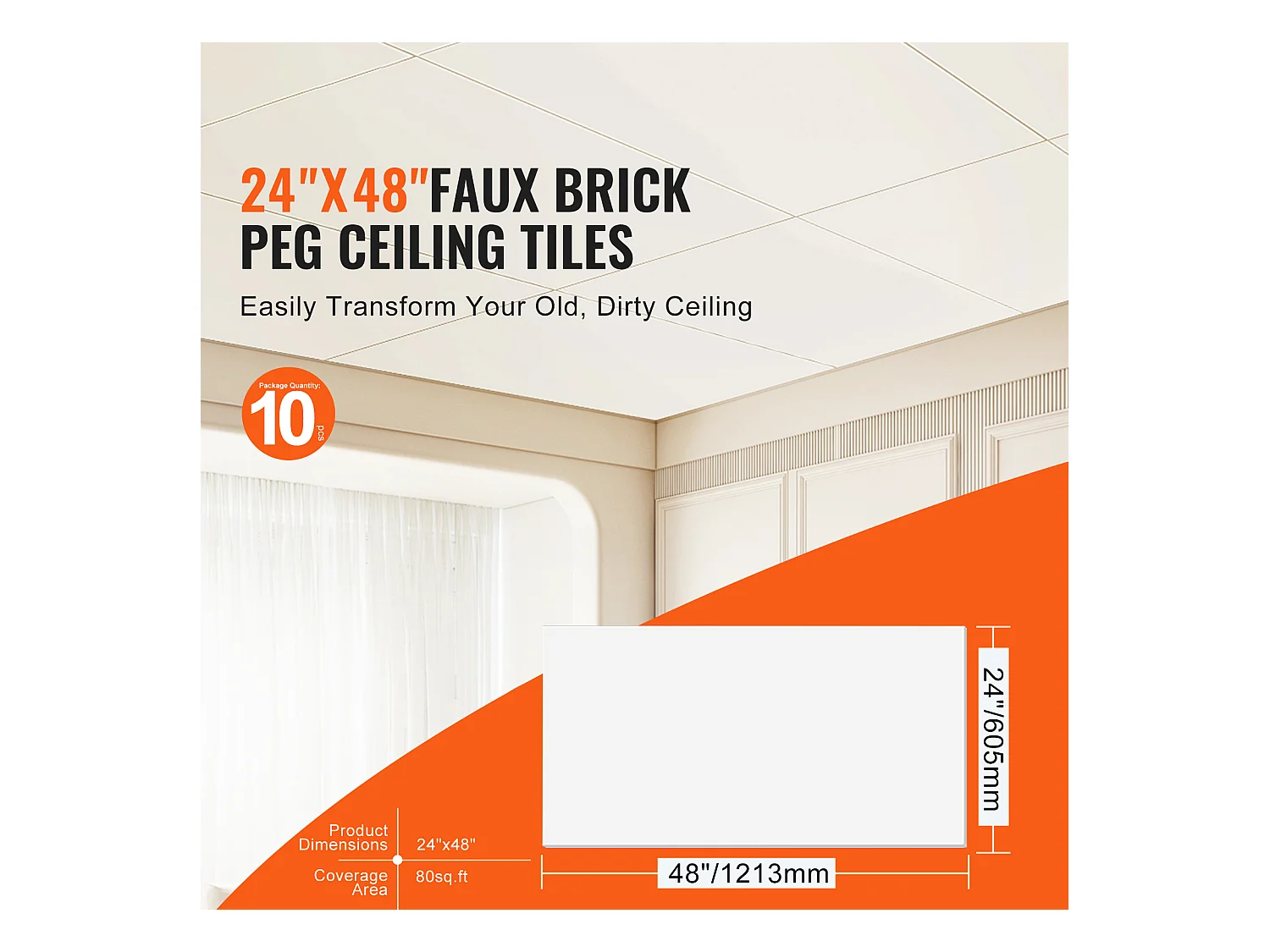 Carreaux Autocollants PVC SucceBuy Dalles de Plafond, Lot de 10, 60.96CM x 121.92CM, Mousse PVC, Coupe-Feu, Blanc