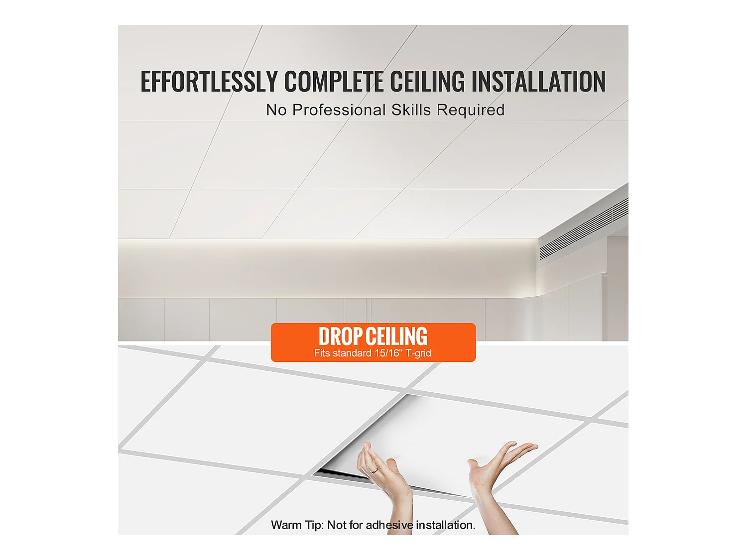 Carreaux Autocollants PVC SucceBuy Dalles de Plafond, Lot de 10, 60.96CM x 121.92CM, Mousse PVC, Coupe-Feu, Blanc