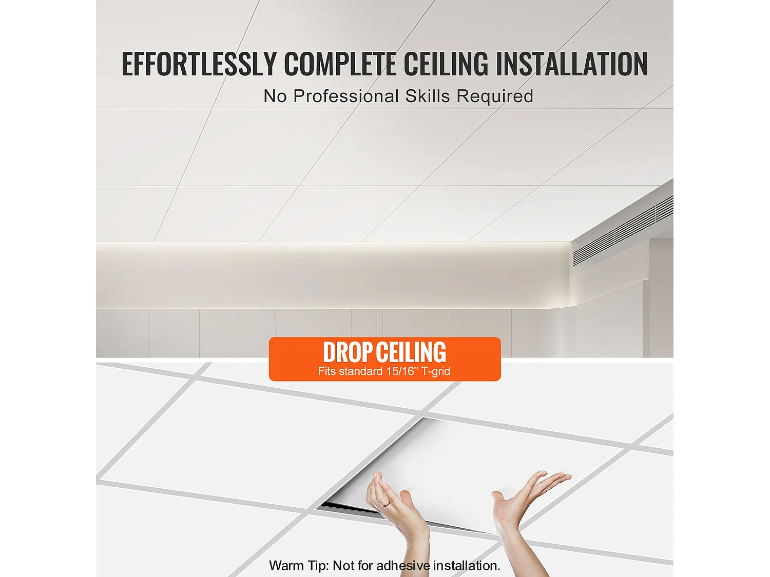 Carreaux Autocollants PVC SucceBuy Dalles de Plafond, Lot de 10, 60.96CM x 121.92CM, Mousse PVC, Coupe-Feu, Blanc