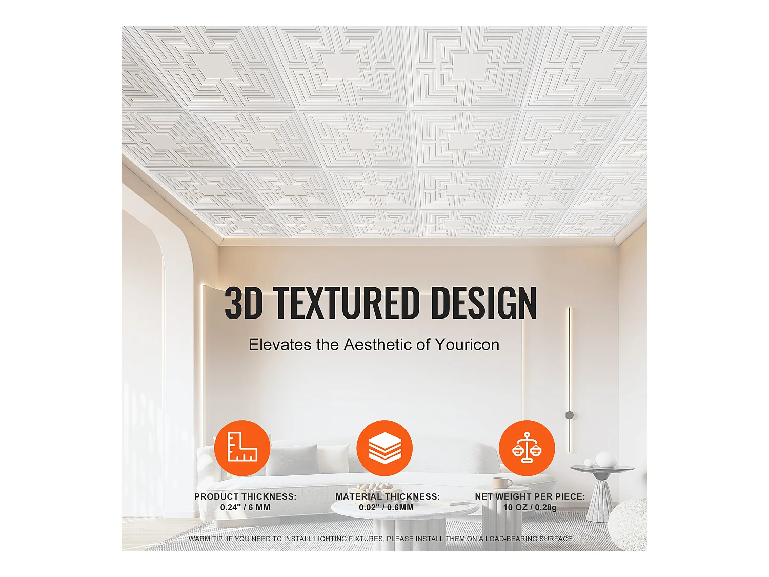 Carreaux Autocollants PVC SucceBuy Dalles de Plafond Pack de 12 24 x 24 PVC Installation Facile Blanc Eco Pattern