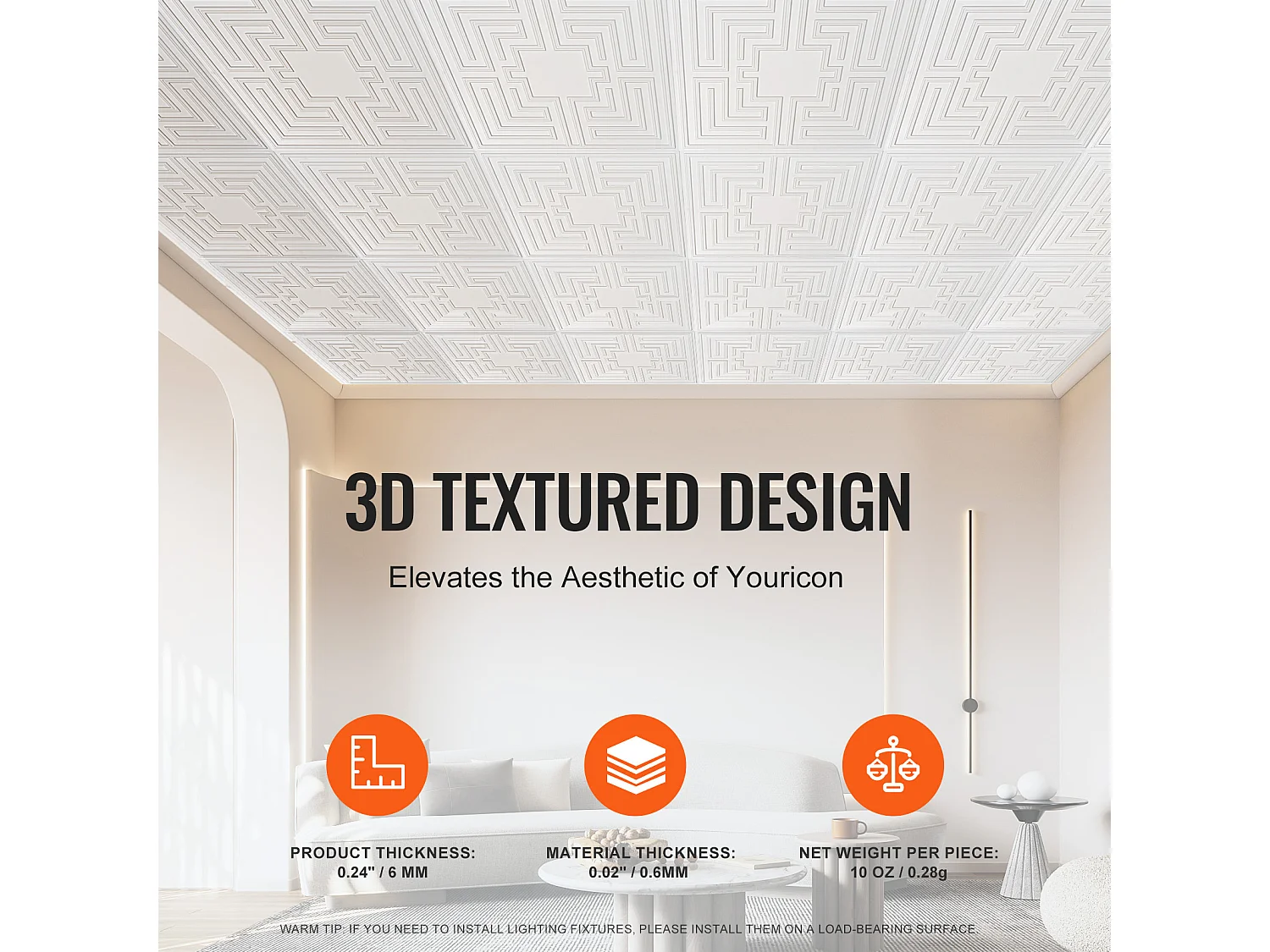 Carreaux Autocollants PVC SucceBuy Dalles de Plafond Pack de 12 24 x 24 PVC Installation Facile Blanc Eco Pattern