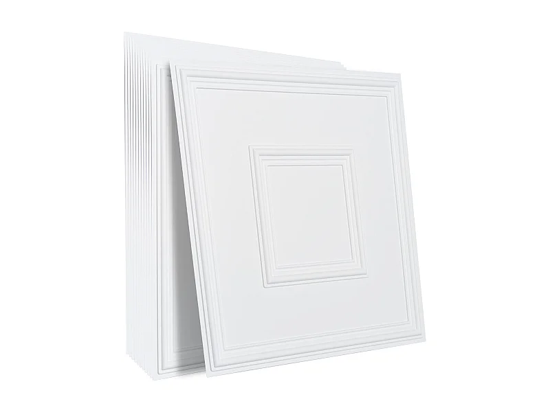 Carreaux Autocollants PVC SucceBuy Carreaux de Plafond Paquet de 12 24" x 24" PVC Installation Facile Blanc Géométrique