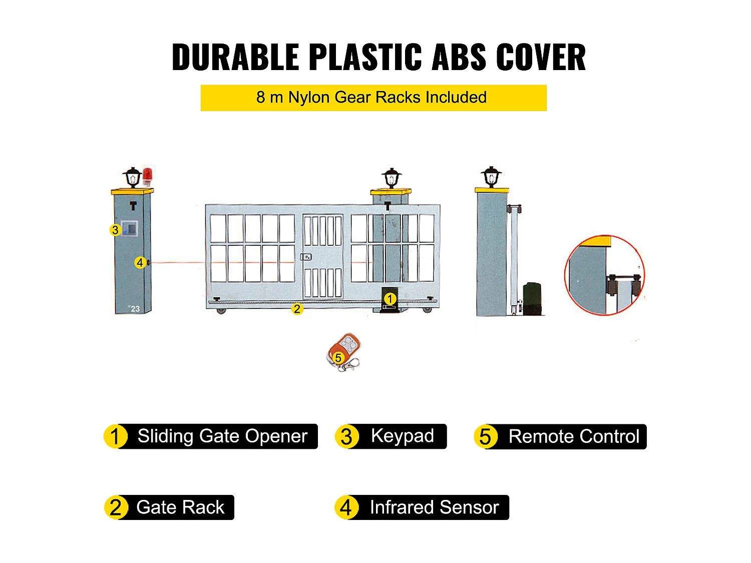 Ouvre-Portail Coulissant Automatique Succebuy, 1800 Kg, 4 Télécommandes Et Contrôle par Application, pour Allée Roulante