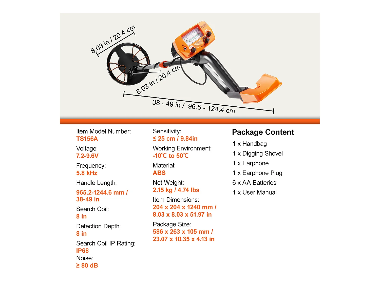 Détecteur de Métaux SucceBuy pour Adultes, Détecteur d'Or Professionnel, 20.32cm IP68 Étanche